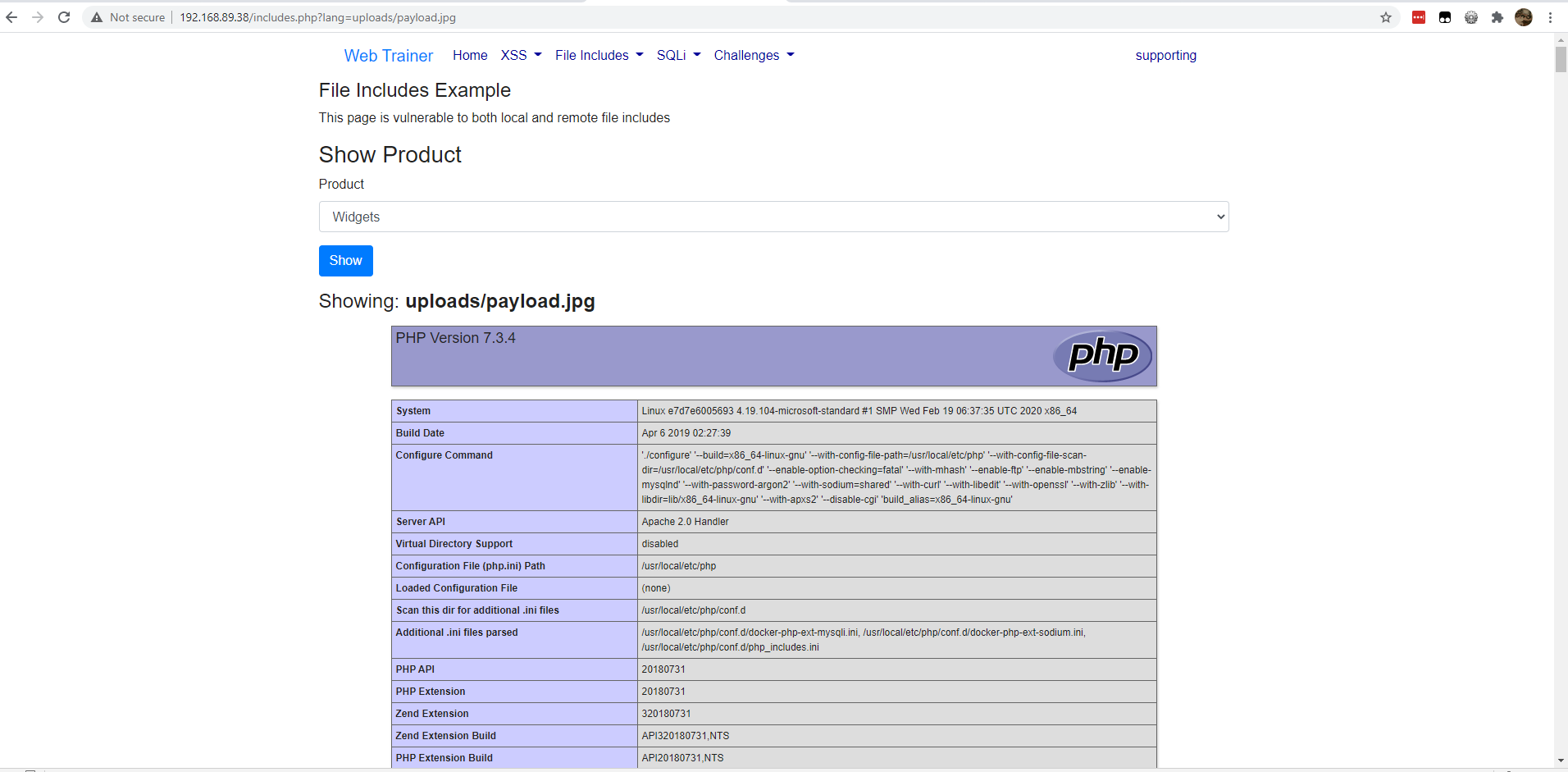 PHP Info, Included in LFI page