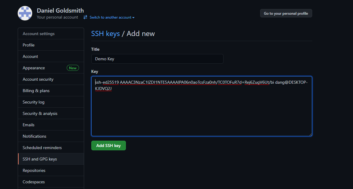 Adding a GitHub key