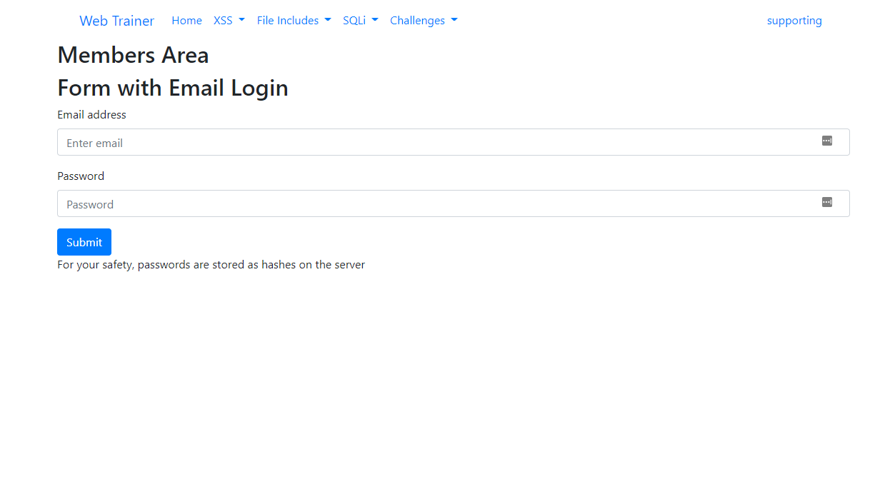 Web Trainer Login Page